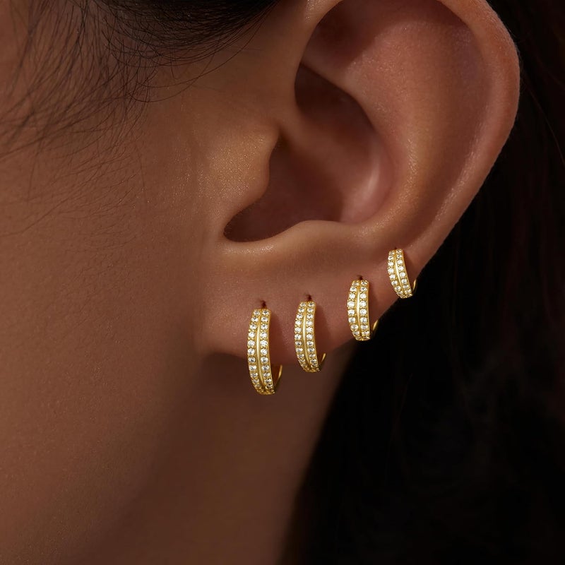 Poxtex Small Gold Huggie Hoop Earrings Set for Women Men Hypoallergenic 14K Plated Stack Cartilage Earrings, Multiple Piercing Lightweight Mini Thin Cute Dainty Trendy Jewelry Set Christmas Gifts for Women - Image 3